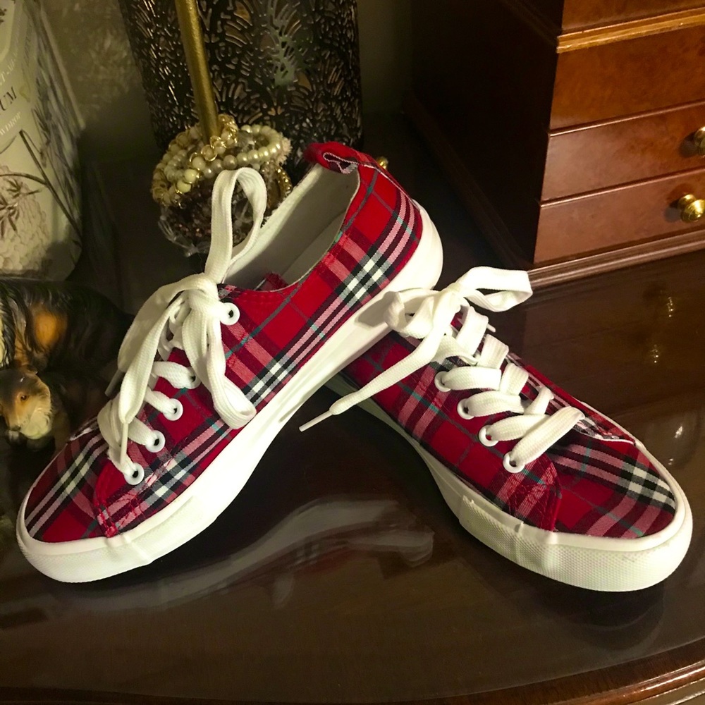 Red Plaid “Morgan” Sneakers/Tennis Shoes NWOT